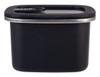 A rectangular black stainless steel container with a clear lid and a sealing mechanism. Features a logo on the side.