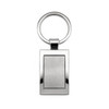 A silver rectangular keytag with a smooth surface and a circular keyring attachment.