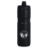 A drink bottle in matte black with a screw-on lid and a logo on the front. It holds 750ml.
