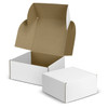 A white die cut box with a locking lid, featuring a brown interior, partially open to reveal its shape.