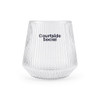 A clear, ribbed glass featuring the branding "Courtside Social." The glass has a tapered shape.