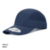 A performance cap in navy blue with a mesh panel and a logo on the front.