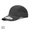 A black performance cap with a visor and a branding logo on the front. The material appears lightweight and breathable.