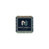 A jacquard coaster in navy blue with a woven logo and fringe detailing around the edges.