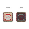 A Jacquard Coaster featuring a Santa design on one side and a festive pattern on the reverse, with multicoloured fringes.