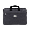A grey laptop case with a zip closure, two handles, and a small logo on the front.