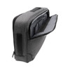 A grey laptop bag with a zippered opening, featuring internal compartments for organisation and a soft lining.
