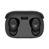 A pair of black Aria Pro ENC TWS earbuds inside a charging case, featuring a logo and indicator lights.