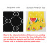 A pair of custom toe socks featuring a yellow design with fruit graphics and a black jacquard pattern.