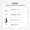 A pair of crew-length socks in purple, designed as custom sport toe socks with standard thickness.