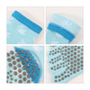 Light blue toe socks featuring a playful pattern, with a textured grip sole and a contrasting blue cuff.