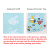 A pair of light blue toe socks featuring a marine theme with fish and underwater elements, including a submarine.