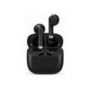 Half in-ear design earbuds in black, placed inside an open charging case with a sleek, modern look.