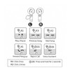 A diagram of half in-ear design earbuds with controls for play, pause, and call functions in black and white.