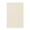 A medium cotton tea towel in a light cream colour with a simple border and a logo at the bottom.