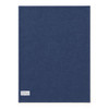 A large navy blue cotton tea towel with stitched edges and a small branding label at the bottom.