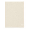 A large, cream-coloured cotton tea towel with a hemmed edge and a logo on one corner.