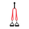 A resistance fitness set featuring red elastic bands with black handles and a wall attachment.