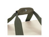 An olive green insulated bag with dual handles and a smooth, light interior. It features a metal snap on the handle.