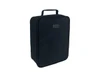 A black insulated lunch bag with a handle and a logo, featuring a sleek, simple design.