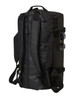 A black duffle bag with shoulder straps, featuring a logo and sunglasses attached to the side.