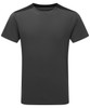 A grey performance t-shirt with contrasting black shoulder panels and a simple design. It features a logo on the front.
