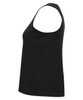 A black tank top with a sleeveless design, featuring a simple, modern silhouette and a logo on the fabric.