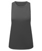 A tank top in a solid dark grey colour, featuring a simple design and a rounded neckline.