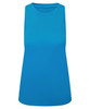 A blue sleeveless tank top with a simple design and a logo on the front.