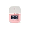A pink 35ml spray sanitiser in a clear container with a white lid, featuring a logo on the front.