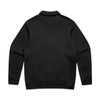 A black collared crew jumper with a simple design, featuring long sleeves and a back view. Includes a branding logo.