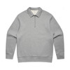 A grey collared crew jumper with a half-zip and long sleeves, featuring a subtle branding logo.