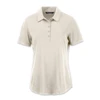 A women's polo shirt in a light beige colour with a classic collar and short sleeves, featuring a logo.