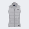 A light grey women's hybrid vest with a zip front, featuring a high collar and branding on the chest.