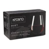 A box containing two Krosno Duet stemless wine glasses, featuring a sleek design and a dark exterior.