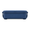 A navy blue lunchbox with a smooth finish and side handles, featuring a secure lid and a simple design.