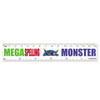 A ruler featuring the text "MEGA Spelling MONSTER" alongside a cartoon monster graphic, designed with a colorful design.