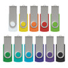A collection of Helix 4GB Mix & Match Flash Drives in various colours, featuring a metallic clip and a logo.
