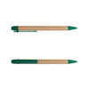 A cardboard pen with a green top and clip, featuring a natural kraft paper barrel.