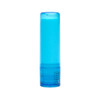 A lip balm stick in a translucent blue container.