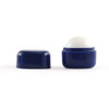 A navy blue cube lip balm with a smooth, round top and a matching lid. It features a logo.