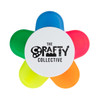 A highlighter set in a flower shape featuring green, blue, pink, and orange petals, with a central logo.
