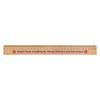 A bamboo 30cm ruler featuring a logo and red star accents. Wood finish with measurement markings in black.