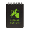 A spiral-bound pocket notebook featuring a black cover and a green logo with the text "OUTLAND HUNTERS."