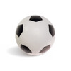 A white soccer ball with black pentagonal patches and a logo. Ideal for leisure and outdoor activities.