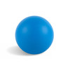 A blue Hi Bounce Ball with a smooth surface and a round shape, featuring a logo.