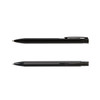 A set of black metal pens, showcasing a sleek design with a clip. Both pens have a shiny finish.