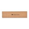A rectangular brown cardboard packaging with a logo, featuring a window cut-out.