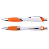 A set of Beat Pens in a sleek design featuring a white body with vibrant orange accents and chrome details.