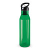 A drink bottle in a translucent green color with a black cap and spout for easy pouring.